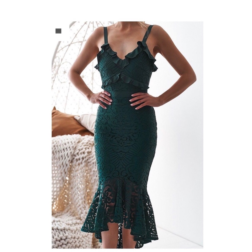 Elegant Green Lace Asymmetrical Dress